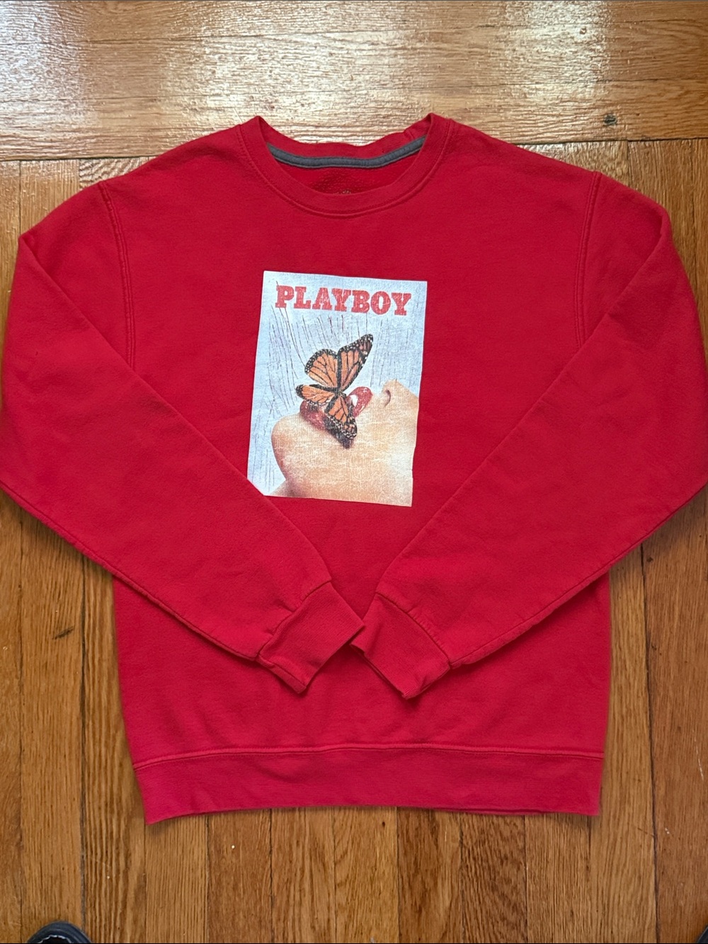 Vintage Playboy Fruit of the Loom sweatshirt red lips and butterfly unisex small